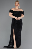 Robe de Soirée Grande Taille Longue Dantelle Noir ABU5729