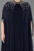 Robe De Soirée Grande Taille Longue Mousseline Bleu Marine ABU5845