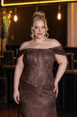 Robe de Soirée Grande Taille Longue Dantelle Brun ABU5824