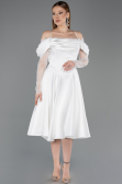 Robe de Cérémonie Midi Satin Blanc ABK2552