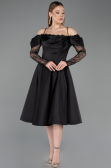 Robe de Cérémonie Midi Satin Noir ABK2552