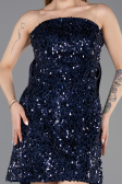 Robe de Cérémonie Courte Squameuse Bleu Marine ABK2556