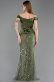 Robe De Soirée Perlé Longue Kaki ABU5616