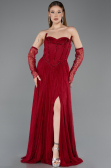Robe de Soirée Longue Dantelle Rouge Bordeaux ABU5887