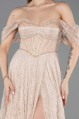 Robe de Soirée Longue Dantelle Beige ABU5867