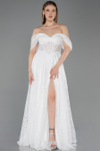 Robe de Soirée Longue Dantelle Blanc ABU5867
