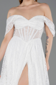 Robe de Soirée Longue Dantelle Blanc ABU5867