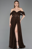 Robe de Soirée Longue Dantelle Brun ABU5867