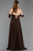 Robe de Soirée Longue Dantelle Brun ABU5867