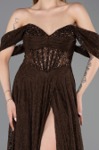 Robe de Soirée Longue Dantelle Brun ABU5867