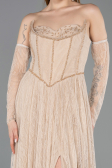 Robe de Soirée Longue Dantelle Beige ABU5887