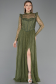 Robe de Soirée Longue Dantelle Kaki ABU5887