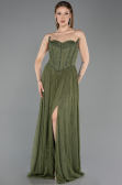 Robe de Soirée Longue Dantelle Kaki ABU5887