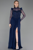Robe de Soirée Longue Dantelle Bleu Marine ABU5887