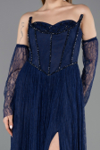 Robe de Soirée Longue Dantelle Bleu Marine ABU5887