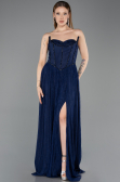 Robe de Soirée Longue Dantelle Bleu Marine ABU5887