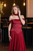 Robe de Soirée Longue Dantelle Rouge Bordeaux ABU5799