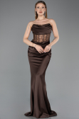 Robe Queue de Poisson Longue Satin Brun ABU5888