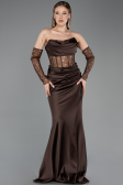Robe Queue de Poisson Longue Satin Brun ABU5888