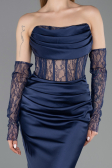 Robe Queue de Poisson Longue Satin Bleu Marine ABU5888