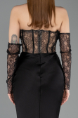 Robe Queue de Poisson Longue Satin Noir ABU5888