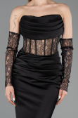 Robe Queue de Poisson Longue Satin Noir ABU5888