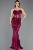Robe Queue de Poisson Longue Satin Couleur Cerise ABU5888
