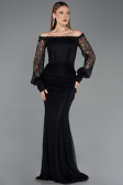 Robe Queue de Poisson Longue Dantelle Noir ABU5890