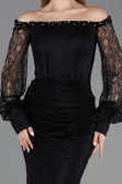 Robe Queue de Poisson Longue Dantelle Noir ABU5890