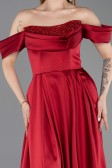 Tenue de Soirée Longue Satin Rouge Bordeaux ABU5891