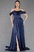 Tenue de Soirée Longue Satin Bleu Marine ABU5891