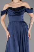 Tenue de Soirée Longue Satin Bleu Marine ABU5891
