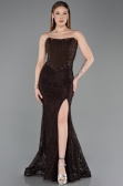 Robe de Soirée Longue Dantelle Brun ABU5892