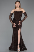 Robe de Soirée Longue Dantelle Brun ABU5892