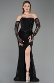 Robe de Soirée Longue Dantelle Noir ABU5892