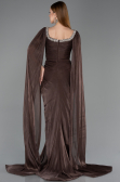 Robe de Soirée Longue Mousseline Brun ABU5868