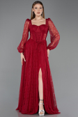 Robe De Soirée Dantelle Longue Rouge Bordeaux ABU5797