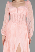 Robe De Soirée Dantelle Longue Saumon ABU5797