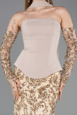 Robe Queue de Poisson Longue Squameuse Beige ABU5896