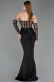 Robe Queue de Poisson Longue Satin Noir ABU5888