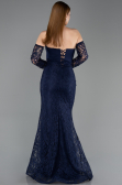 Robe de Soirée Longue Dantelle Bleu Marine ABU5892
