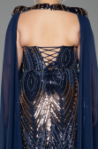 Robe De Soirée Grande Taille Longue Squameuse Bleu Marine ABU5830