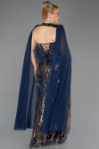 Robe De Soirée Grande Taille Longue Squameuse Bleu Marine ABU5830