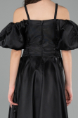 Robe de Soirée Enfants Longue Satin Noir ABU5901