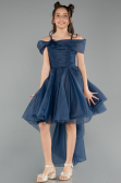 Robe de Soirée Enfants Devant Court Dos Long Bleu Marine ABO128