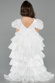 Robe de Soirée Enfants Devant Court Dos Long Satin Blanc ABO131