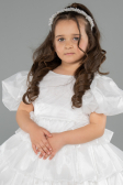 Robe de Soirée Enfants Devant Court Dos Long Satin Blanc ABO131