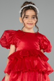 Robe de Soirée Enfants Devant Court Dos Long Satin Rouge ABO131