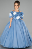 Robe de Mariage Pour Enfant Longue Satin Bleu ABG182