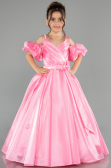 Robe de Mariage Pour Enfant Longue Satin Rose ABG185